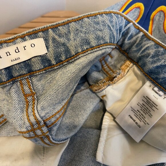 Sandro Designer Flame Embroidered Jeans, Size 36 / SM - Picture 4 of 5